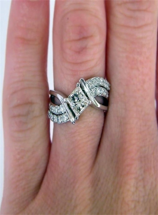AZQ 925 Sterling Silver Shiny Half Full Diamond Ring Multilayer Winding Square Cubic Zirconia Anniversary Rings CZ Diamond Multi Row Ring Eternity Engagement Wedding Band Ring for Women (US Code 9) - Image 1